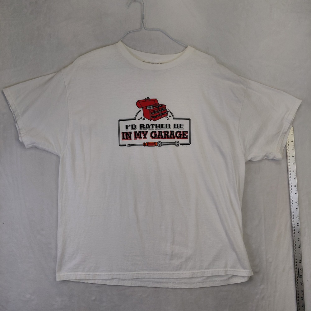 Delta Pro Weight Mens 2XL White I'd Rather Be In My Garage Graphic T-Shirt